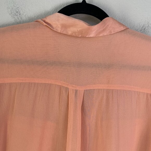 Equipment Femme Womens Large Peach 100% Silk Button Up Sheer Blouse Shirt - Picture 10 of 10